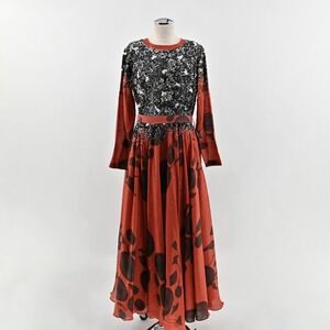 Saaksha Kinni Beaded Floral Maxi Dress Womens S Gown Black Sequin Elegant Formal